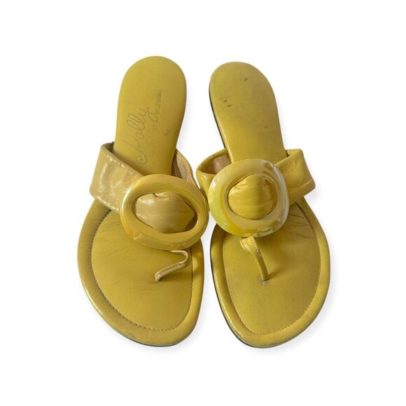 Vintage Polly of California Yellow Leather Sandals w/ metal Ring - Size 6.5-7 - Picture 2 of 12